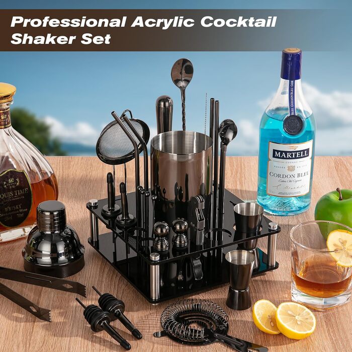 Професійний набір для коктейлів KINGROW Mixology: 29 предметів барного інвентарю з акриловою підставкою для дому та барів