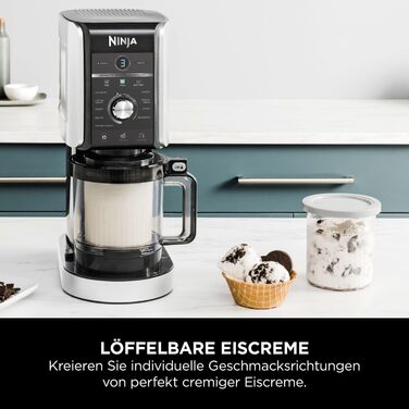 Морозивниця Ninja CREAMi Deluxe з 3 контейнерами, 10 функцій, для морозива, сорбету, йогурту, шейків, срібляста, NC501EU