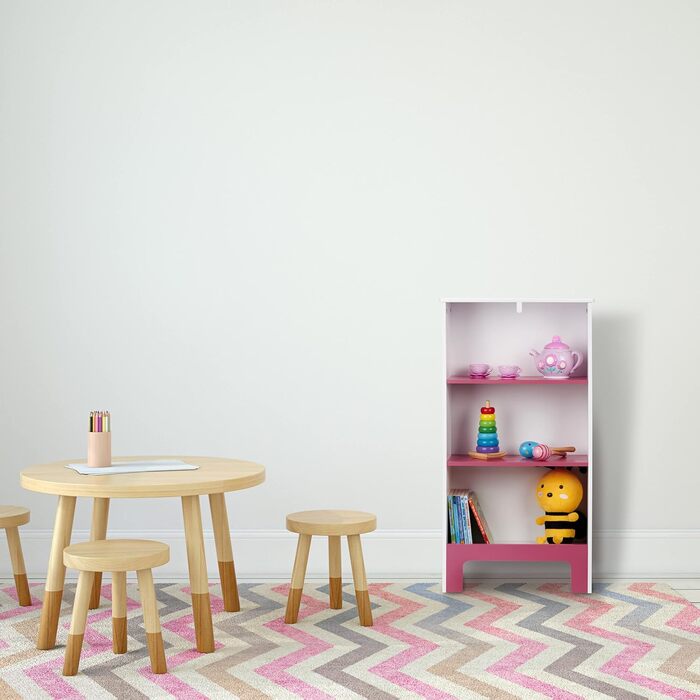 Дитяча полиця Relaxdays з 3 відділеннями для книг та іграшок, 91x48x24 см, біло-рожева, ігровий органайзер для дитячої кімнати
