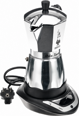 Електрична кавоварка Bialetti Moka з таймером, 6 чашок, 365 Вт, сріблясто-чорна