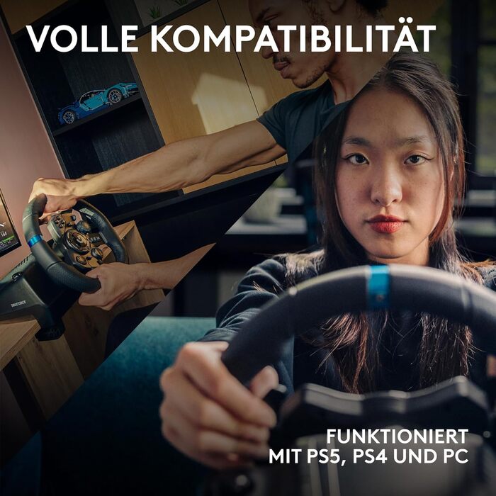 Logitech G923 Racing Wheel: Гоночне кермо для PS5, PS4, PC, Mac - Чорне. TRUEFORCE, 1000Hz, Подвійне зчеплення