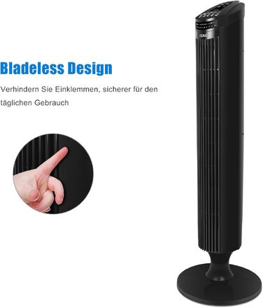 Вежа-вентилятор Turmventilator з пультом, 3 швидкості, авто-функція, 70° осциляція, таймер 7.5 год, електричний, 84 см