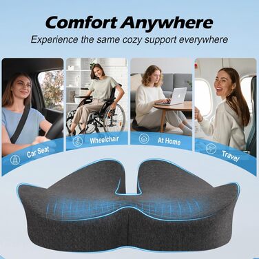 Подушка для офісного крісла Lofty Aim з піни Memory Foam: ортопедична, для попереку, від болю в сідницях, для офісу, авто, літака, інвалідного візка – чорний та темно-сірий