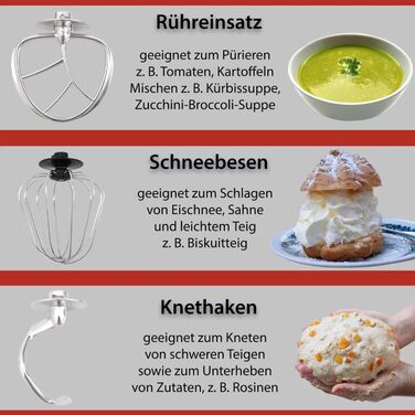 Кухонна машина Syntrox Germany Glumya 7 л, м'ясорубка, насадки для тіста та крему, нержавіюча сталь, LED-дисплей, 1300 Вт, червона