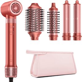 HITTIONA 5-в-1 Airstyler + Фен-щітка для волосся з іонізацією 110 000 об/хв, Автоматичний локон, Без термопошкоджень, Швидке сушіння та об'єм, Професійний стайлер для всіх типів волосся + Чохол для подорожей, Колір: Вишнево-червоний