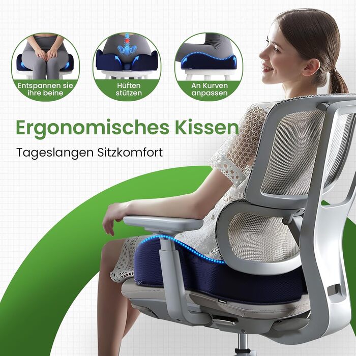 Подушка для сидіння з піни Memory Foam A-Pce: ортопедична подушка для офісного крісла, дому та авто (синя)
