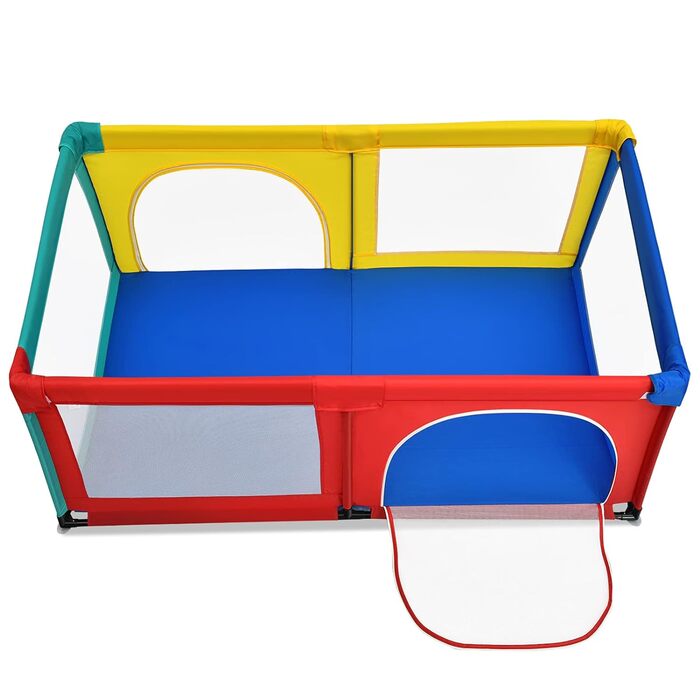 Манеж для дітей COSTWAY 120x190 см з 50 ігровими кульками, дихаюча сітка, 2 двері, кольоровий, для немовлят та малюків
