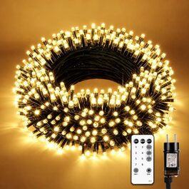 Світлодіодна гірлянда для ялинки та вулиці 50м, 500 LED, теплий білий колір, водонепроникна, з таймером та 8 режимами освітлення, зелений кабель