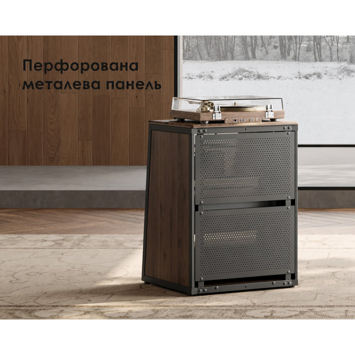 FITUEYES СТЕЛЖ-стійка HiFi з дверцятами з скла, стіл для програвачів, регульовані полиці для аудіообладнання (66 x 65 x 81 см)
