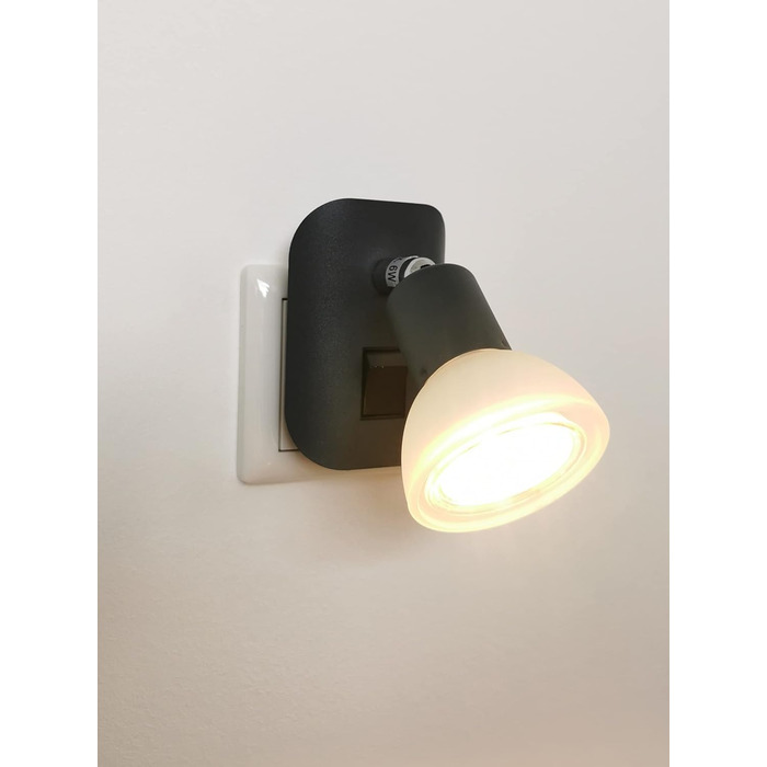 Trango 11-045 LED нічник з матовим антрацитовим корпусом і скляним абажуром, настінна лампа з GU10 LED 3000K теплий білий, з вимикачем, для читання та кухні, чорний матовий