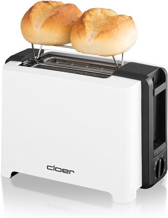 Тостер Cloer 3531 для 2 XXL тостів, 750-900 Вт, з функцією перевірки тосту, підставкою для булочок, розморожуванням, додатковим підйомом, білий