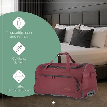 Дорожня сумка на колесах Travelite Basics Fresh L, 89 л, бордова, 71 см