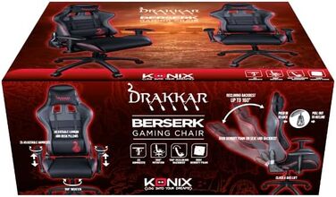 Ігрове крісло Konix Drakkar Berserk, нахил 160°, екошкіра, чорне з червоним