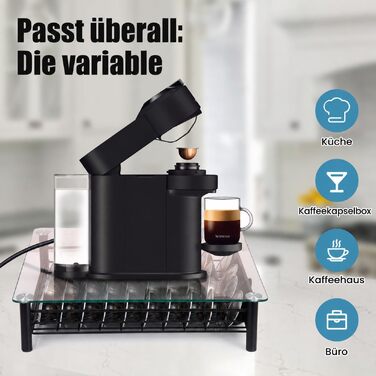 Тримач для капсул Nespresso Vertuo з загартованого скла, органайзер для зберігання 40 капсул VertuoLine (Next & Plus), протиковзаюча шухляда, чорний