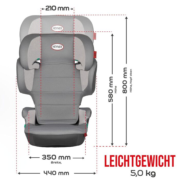 Автокрісло дитяче Heyner® KIDS i-Size, сіре, 3,5-12 років (100-150 см), сумісне з Isofix