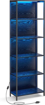 VASAGLE книжкова шафа з 6 полицями, стелаж зі сталевим каркасом, регульоване LED-підсвічування, 30,3×60×178,6 см, для вітальні, спальні, кабінету, чорне ебенове дерево