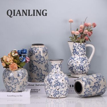 Ваза керамічна Blau-weiße Chinoiserie 27.9 см вінтажна для квітів та декору в стилі рустик, блакитна ваза для букета