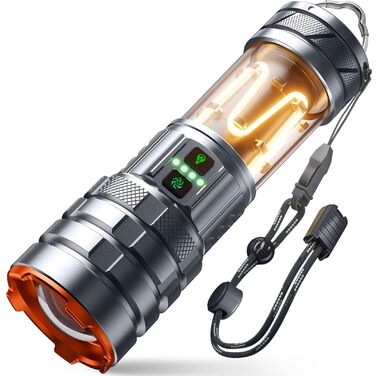 Потужний LED ліхтар 1 000 000 Люмен, акумуляторний тактичний ліхтар з зумом, 11 режимів світла, водонепроникний, сірий — для кемпінгу, outdoor та надзвичайних ситуацій