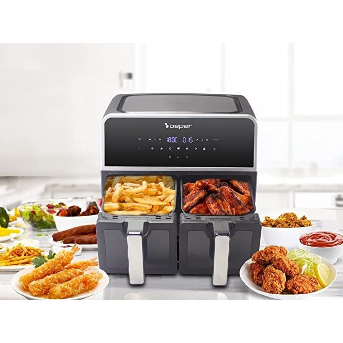 Аерофритюрниця BEPER P101FRI090 з двома камерами, 9 л (4,5 л на кошик), 7 програм