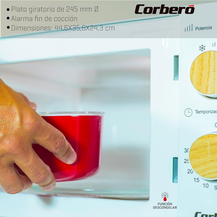 Мікрохвильова піч Corberó CMICG270WOODW, 20 л, 700 Вт, механічне керування, 5 рівнів потужності, чорна