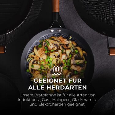 Wok MasterPRO Odín 24 см та гриль-пластина 28 см із пресованого заліза з ергономічною ручкою з акації для всіх типів плит