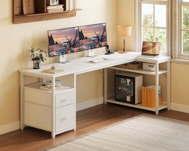 Кутовий письмовий стіл Coleshome з 2 шухлядами та полицею, 140x80 см, з розеткою, білий. Ігровий стіл для дому та офісу, 160x80 см