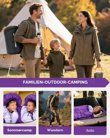 Спальний мішок для дітей та дорослих Outdoor, легкий та компактний (220x80 см), ліловий
