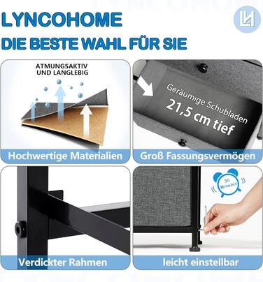 LYNCOHOME комод із 10 тканинних шухляд, органайзер для кухні, офісу, коридору, тумба під ТВ, сірий