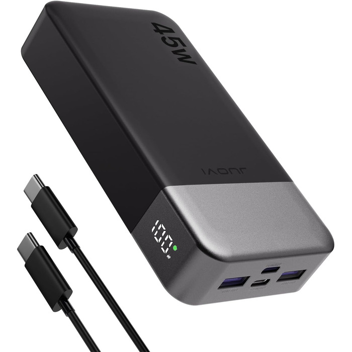Портативний Power Bank JUOVI J2621, 20000mAh, 45W, сумісний з Switch, MacBook, iPhone, Samsung, Steam Deck та іншими пристроями (чорний)