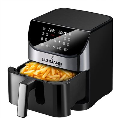 Аерофритюрниця Lehmann 6 л, 10 програм, 1500 Вт, з таймером і LED-екраном, температура 76-200°C, олії не потребує