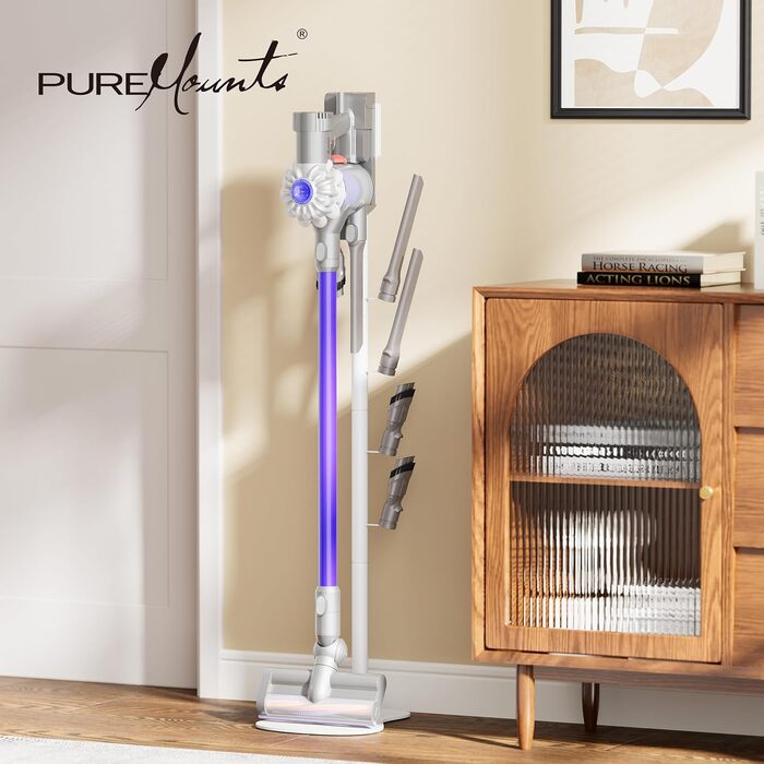 Підставка-стійка для пилососів PureMounts, універсальна, сумісна з Dyson, Philips, Samsung, Bosch, Miele, Anyson, Xiaomi, біла, тримач аксесуарів