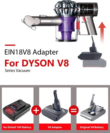 Адаптер акумулятора URUN EIN18V8 для Dyson V8, сумісний з акумуляторами Einhell 18V, для пилососів Dyson V8 Animal/Absolute (тільки адаптер)