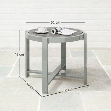 Outsunny Side Table Садовий стіл Круглий стійкий до погодних умов алюмінієвий балконний стіл з мармуровим виглядом Кемпінговий стіл Журнальний столик для вітальні Офіс Відкритий Внутрішній Сірий