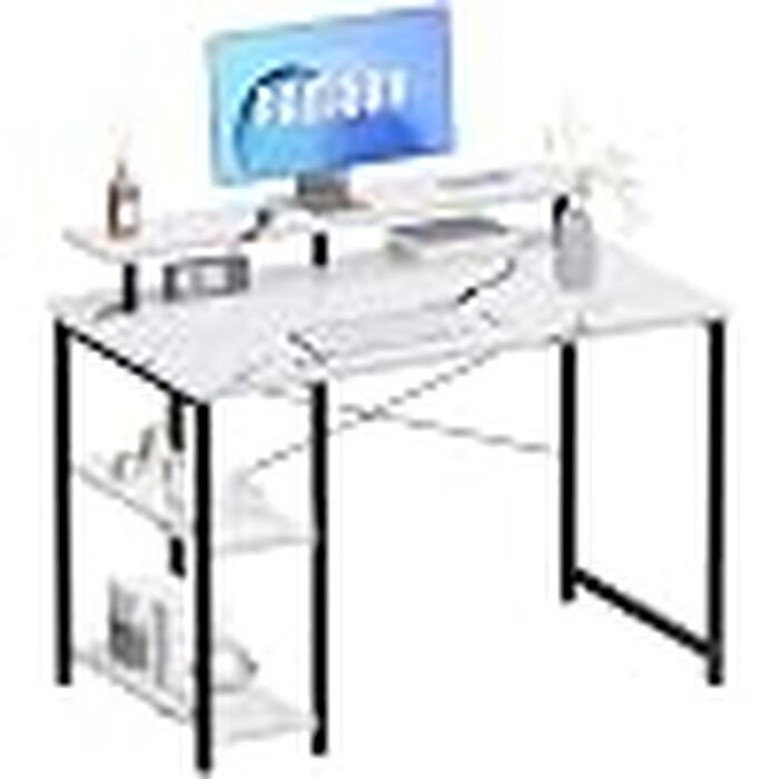 Компактний комп'ютерний стіл PAMRAY з підставкою для монітора та регульованими полицями, ігровий стіл для спальні та офісу, мармур, 85 см