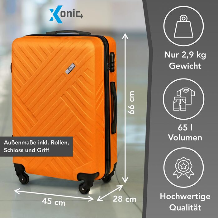 Валіза Xonic Design ABS пластик, жорстка оболонка, кодовий замок, колеса 360°, помаранчева, розмір L