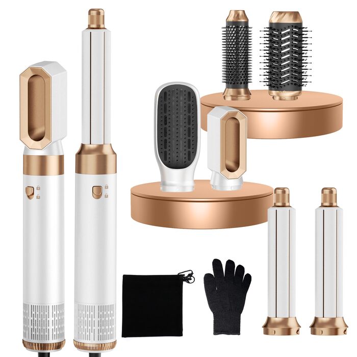 MogaWave Air Styler Pro 6 в 1: Фен-щітка, стайлер для волосся 1000W, професійний, для всіх типів волосся (біло-сірий)
