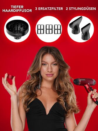 Професійний фен для волосся Gama Italia iQ Lite 1600 Вт, 110 000 об/хв, Oxy Active технологія для яскравості кольору, подвійний фільтр, ультралегкий 316 г, червоний