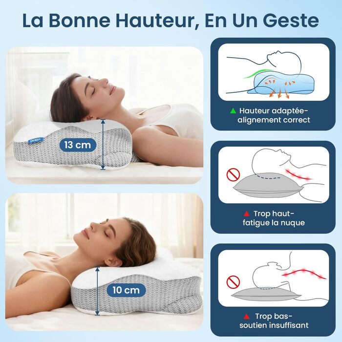 Подушка для шиї з піни Memory Foam, анатомічна для сну на боці, спині та животі, бежева