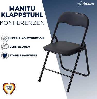 Набір складаних стільців ALBATROS Manitu (4 шт.), металевий каркас, стабільні, чорні