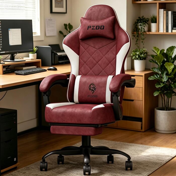 Ігрове крісло Gaming Chair з підставкою для ніг, ергономічний комп'ютерний стілець з високотехнологічної тканини для дорослих та підлітків, червоне