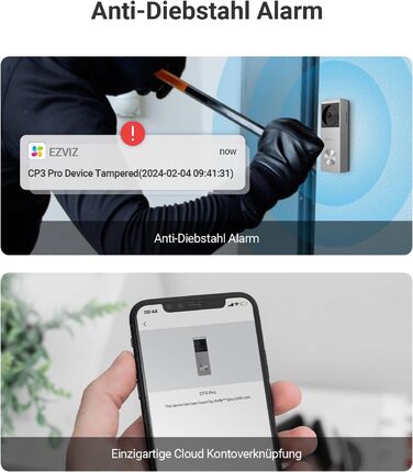 Відеодзвінок EZVIZ CP3 Pro з акумулятором та дзвінком CH1, бездротовий, з камерою, розпізнавання осіб, 2K, кольорова нічна зйомка, двостороння зв'язок, 8GB eMMC, комплект