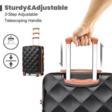 Валіза середнього розміру British Traveller, жорсткий корпус, 64x43x26,5 см, ABS+PC, з TSA-замком, на колесах, чорний/коричневий
