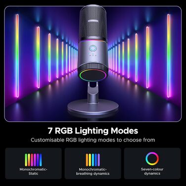 UGREEN ігровий USB-мікрофон з RGB-підсвічуванням, 24bit/96kHz, кнопка вимкнення звуку, конденсаторний мікрофон для ПК, PS5/PS4, стрімінгу, ігор, подкастів, запису, ноутбука
