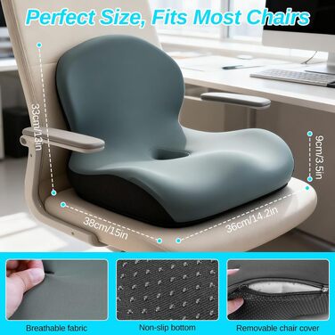 Подушка для спини та сидіння з Memory Foam L-подібна, з підтримкою попереку, для офісного крісла, темно-зелена - зняття болю в спині та куприку