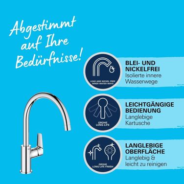 Змішувач кухонний GROHE StartEdge з високим виливом, поворотний на 360°, хромований (30529001)