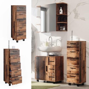 Пенал для ванної Vicco Ilias, дуб рустикальний, 30x95 см, 5 шухляд