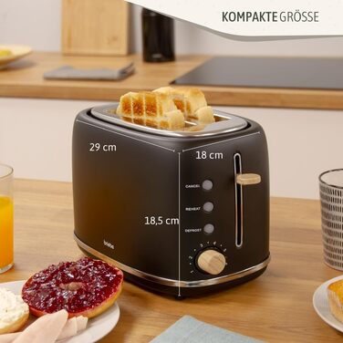 Тостер Briebe Nordic на 2 тости з широкими слотами та підставкою для булочок, 6 рівнів підсмажування + Електричний чайник індукційний 2.3л, нержавіюча сталь, BPA-free, Набір для сніданку в скандинавському стилі (Чорний)