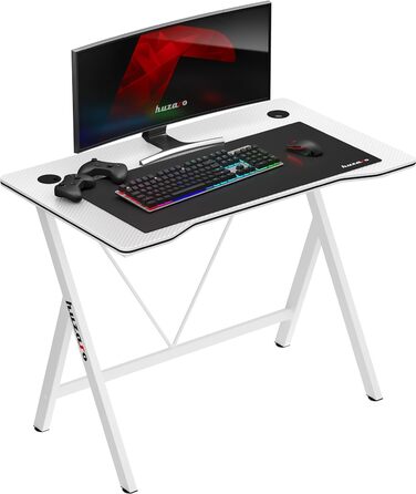 Ігровий стіл Huzaro Hero 1.4, 100x50 см, білий, сталева конструкція, карбонова стільниця, з отворами для кабелів, для комп'ютера, офісу, геймінгу