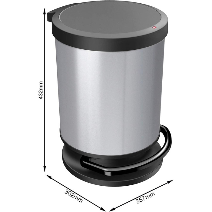 Смітник Rotho Paso 20 л з кришкою, сріблястий, пластик, BPA Free