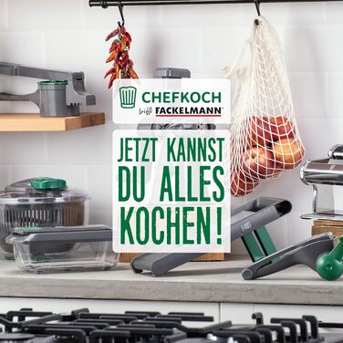 Сушарка для салату з мотузковим механізмом Fackelmann Chefkoch, з кнопкою зупинки, для легкого миття, сушіння та сервірування, знімне сито